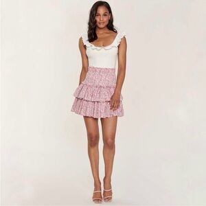 Petersyn Smocked Tiered Asia Skirt in Floral Pink Size Medium